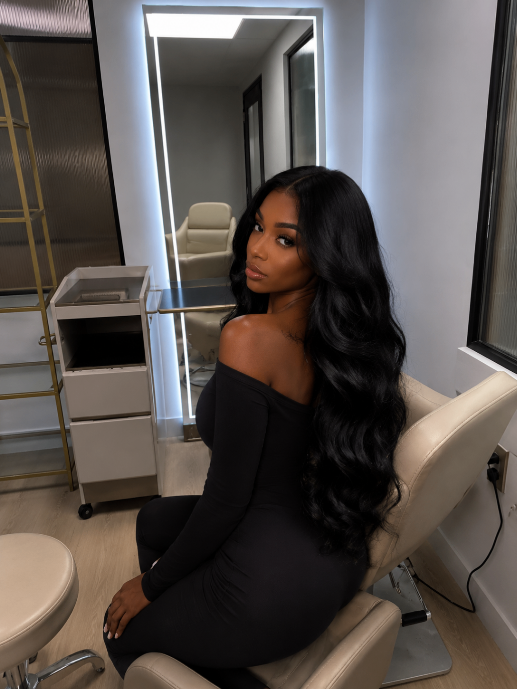 Sleek waves finished at the styling chair